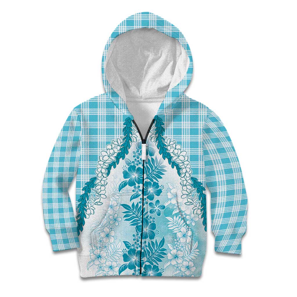 Aloha Hawaii Palaka Kid Hoodie Blue Plumeria Lei - Polynesian Pride