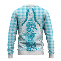 Aloha Hawaii Palaka Ugly Christmas Sweater Blue Plumeria Lei - Polynesian Pride