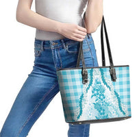 Aloha Hawaii Palaka Leather Tote Bag Blue Plumeria Lei - Polynesian Pride