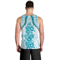Aloha Hawaii Palaka Men Tank Top Blue Plumeria Lei - Polynesian Pride