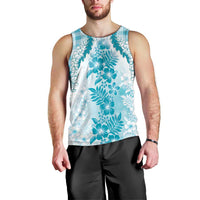 Aloha Hawaii Palaka Men Tank Top Blue Plumeria Lei - Polynesian Pride