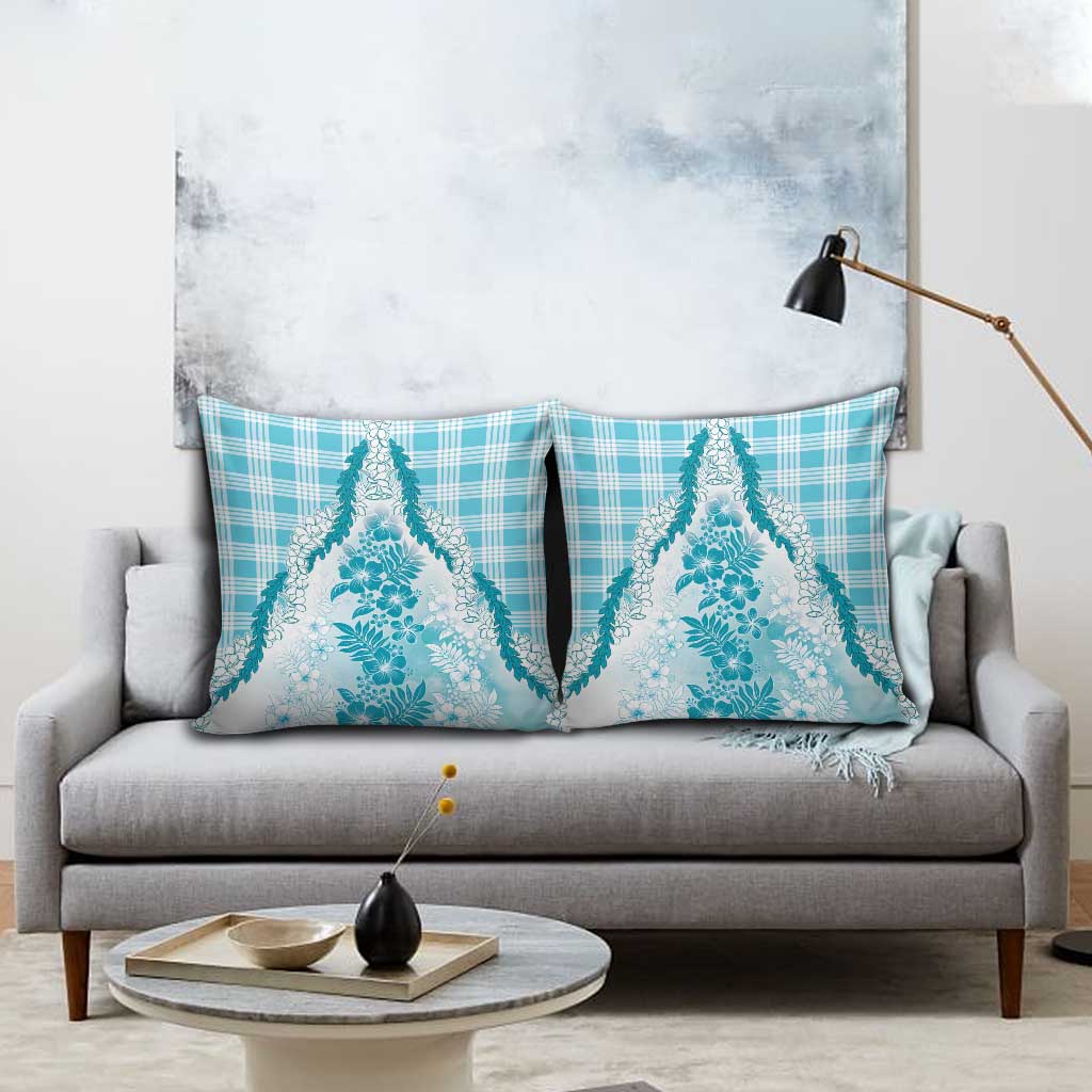 Aloha Hawaii Palaka Pillow Cover Blue Plumeria Lei - Polynesian Pride