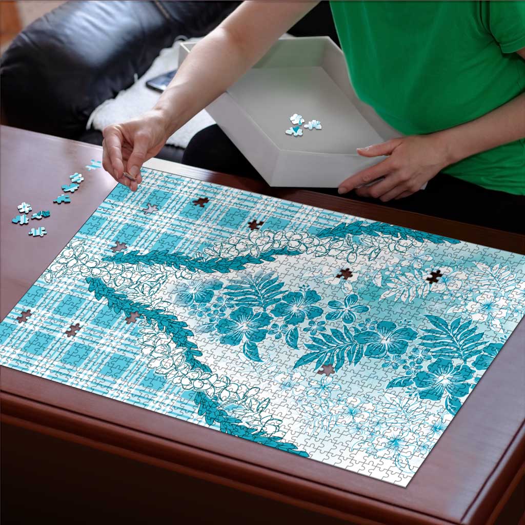 Aloha Hawaii Palaka Puzzle Blue Plumeria Lei - Polynesian Pride