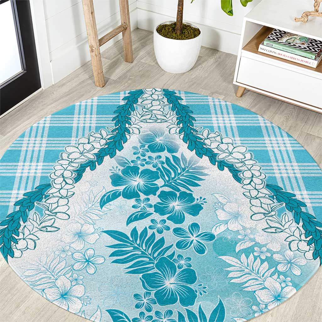 Aloha Hawaii Palaka Round Carpet Blue Plumeria Lei - Polynesian Pride