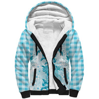 Aloha Hawaii Palaka Sherpa Hoodie Blue Plumeria Lei - Polynesian Pride