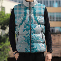 Aloha Hawaii Palaka Sleeveless Puffer Jacket Blue Plumeria Lei - Polynesian Pride