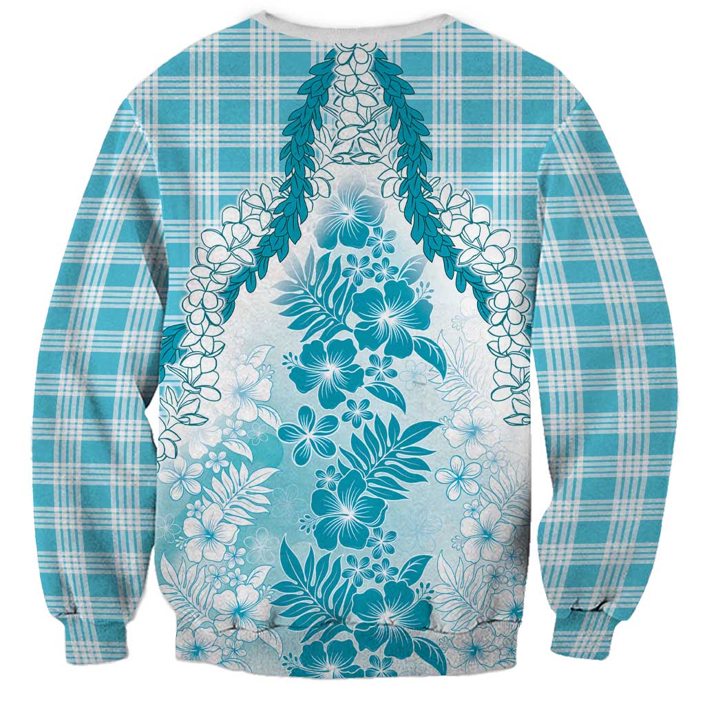 Aloha Hawaii Palaka Sweatshirt Blue Plumeria Lei - Polynesian Pride