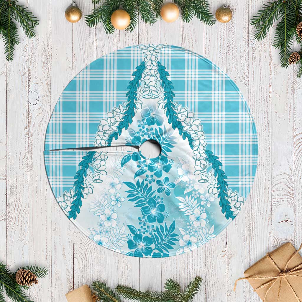 Aloha Hawaii Palaka Tree Skirt Blue Plumeria Lei - Polynesian Pride