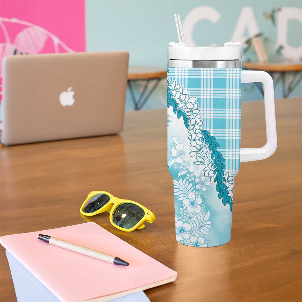 Aloha Hawaii Palaka Tumbler With Handle Blue Plumeria Lei - Polynesian Pride