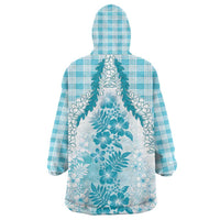 Aloha Hawaii Palaka Wearable Blanket Hoodie Blue Plumeria Lei - Polynesian Pride