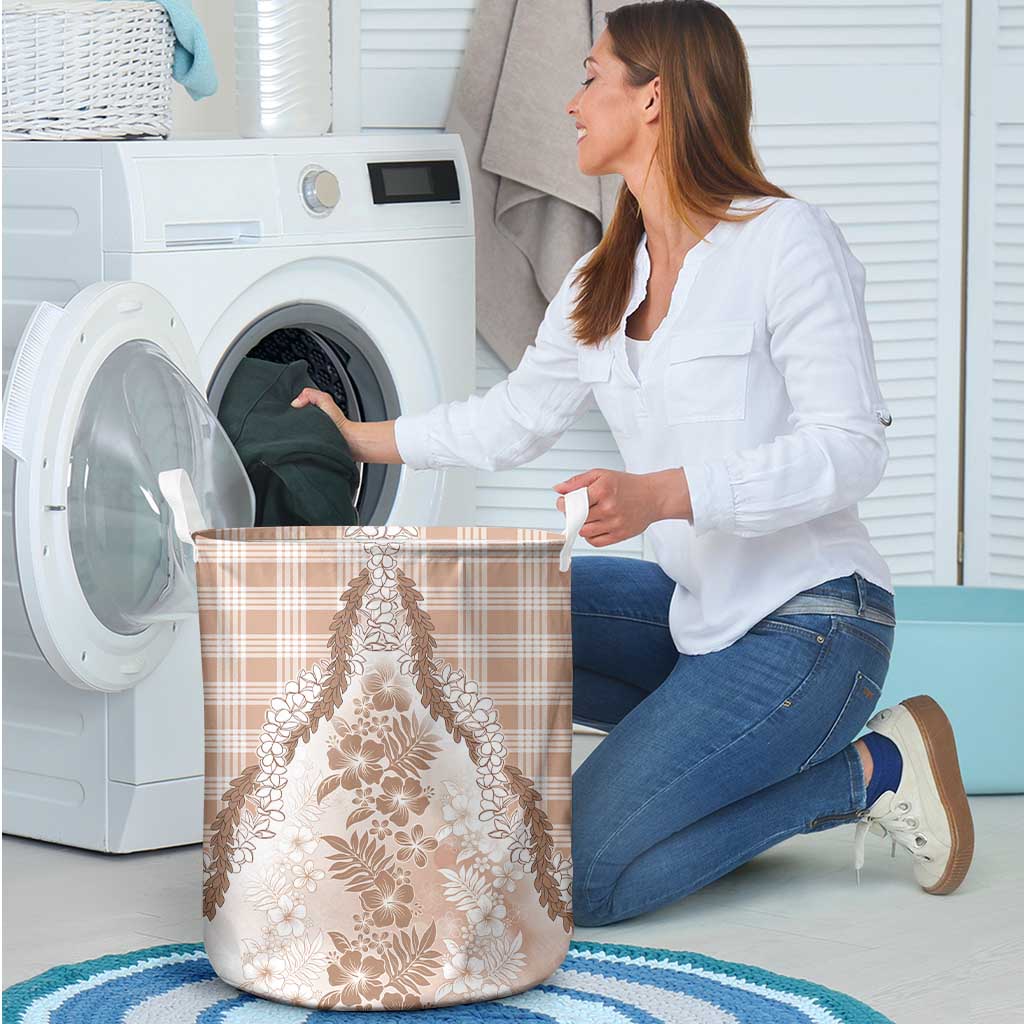 Aloha Hawaii Palaka Laundry Basket Beige Plumeria Lei - Polynesian Pride