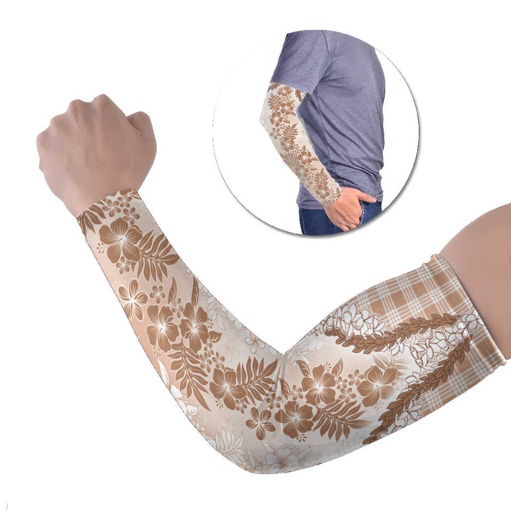 Aloha Hawaii Palaka Arm Sleeves Beige Plumeria Lei - Polynesian Pride
