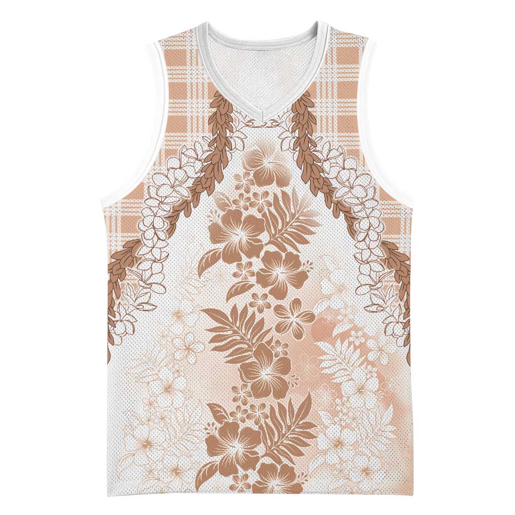Aloha Hawaii Palaka Basketball Jersey Beige Plumeria Lei - Polynesian Pride