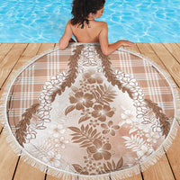 Aloha Hawaii Palaka Beach Blanket Beige Plumeria Lei - Polynesian Pride