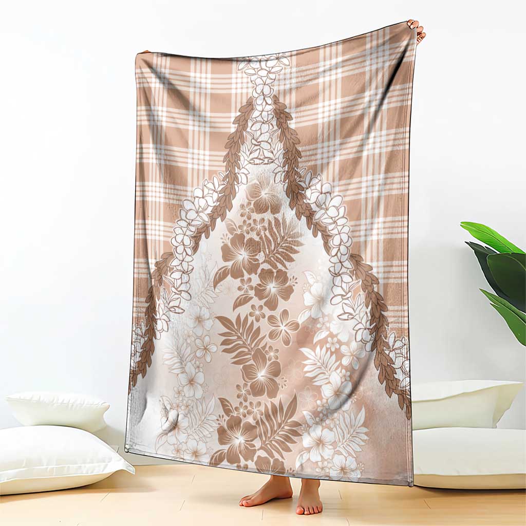 Aloha Hawaii Palaka Blanket Beige Plumeria Lei - Polynesian Pride