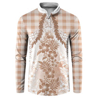 Aloha Hawaii Palaka Button Sweatshirt Beige Plumeria Lei - Polynesian Pride