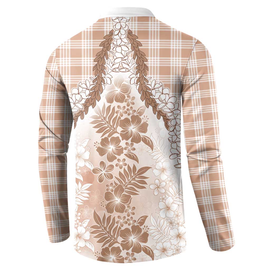 Aloha Hawaii Palaka Button Sweatshirt Beige Plumeria Lei - Polynesian Pride