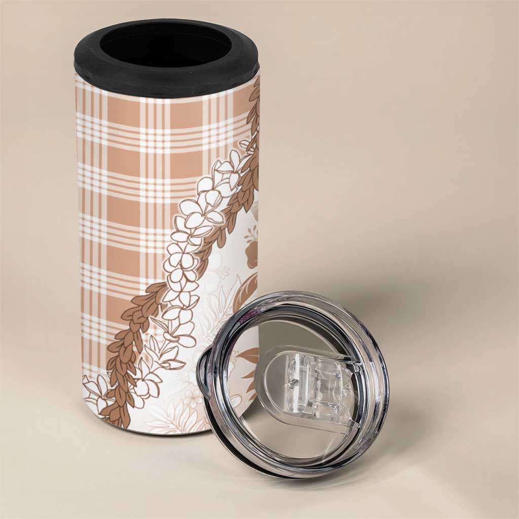 Aloha Hawaii Palaka 4 in 1 Can Cooler Tumbler Beige Plumeria Lei - Polynesian Pride
