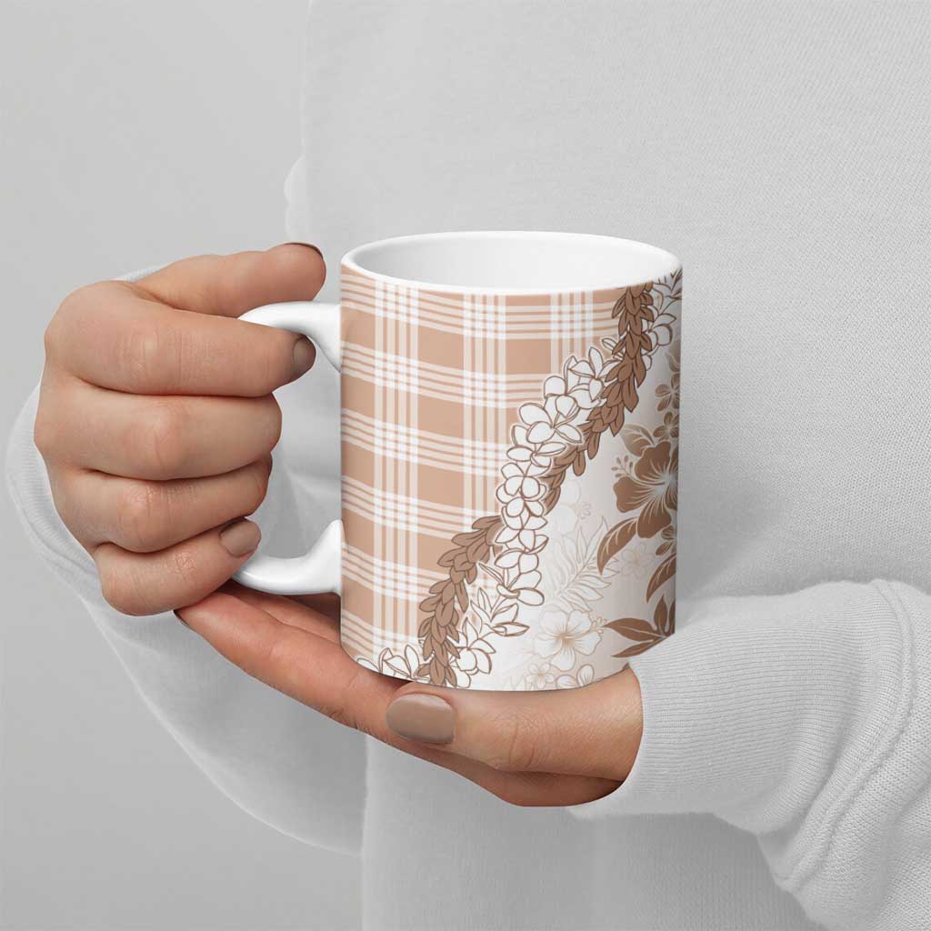 Aloha Hawaii Palaka Ceramic Mug Beige Plumeria Lei - Polynesian Pride