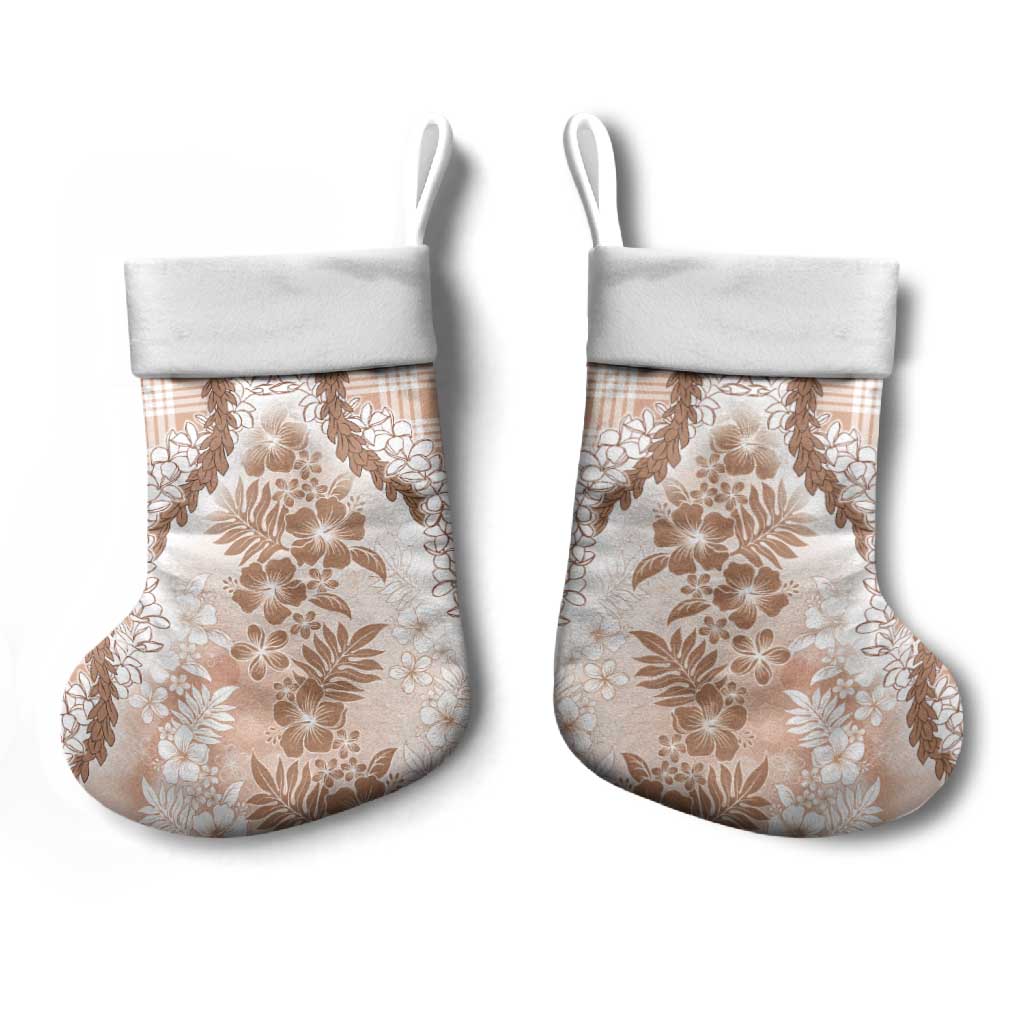 Aloha Hawaii Palaka Christmas Stocking Beige Plumeria Lei - Polynesian Pride