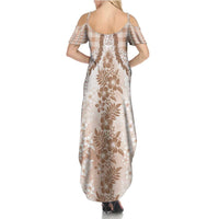 Aloha Hawaii Palaka Family Matching Summer Maxi Dress and Hawaiian Shirt Beige Plumeria Lei - Polynesian Pride