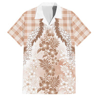 Aloha Hawaii Palaka Family Matching Tank Maxi Dress and Hawaiian Shirt Beige Plumeria Lei LT05 Dad's Shirt - Short Sleeve Beige - Polynesian Pride