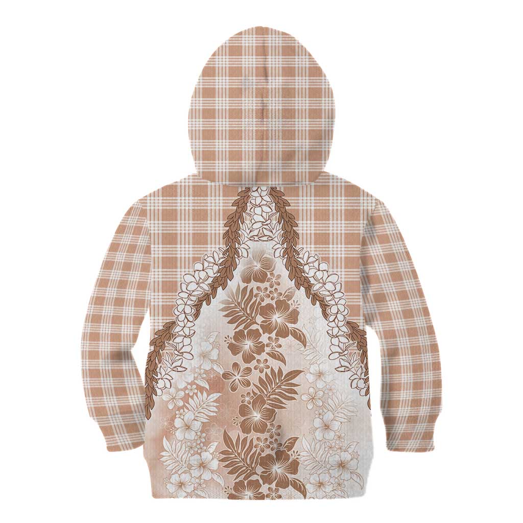 Aloha Hawaii Palaka Kid Hoodie Beige Plumeria Lei - Polynesian Pride