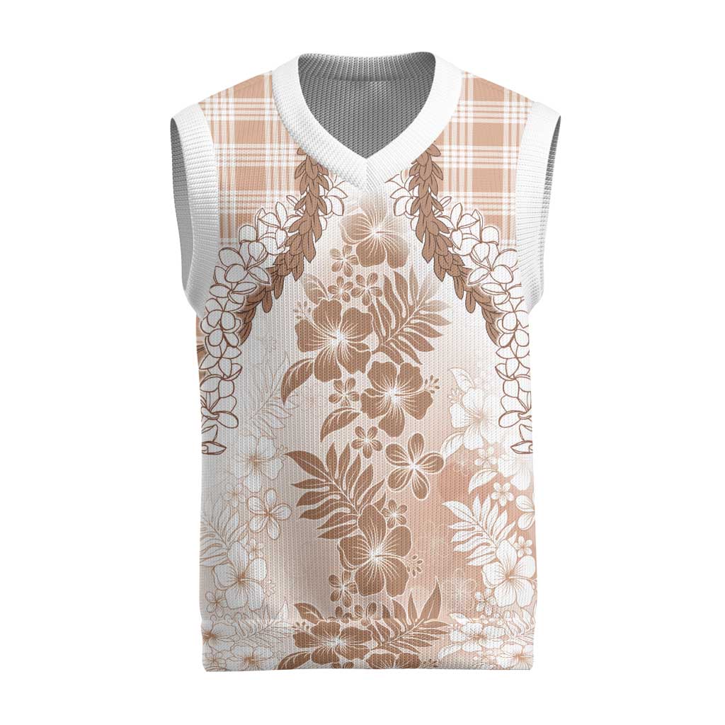 Aloha Hawaii Palaka Christmas Knitted V-Neck Vest Beige Plumeria Lei - Polynesian Pride