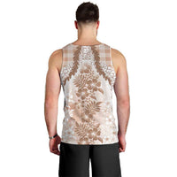 Aloha Hawaii Palaka Men Tank Top Beige Plumeria Lei - Polynesian Pride