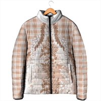 Aloha Hawaii Palaka Padded Jacket Beige Plumeria Lei - Polynesian Pride