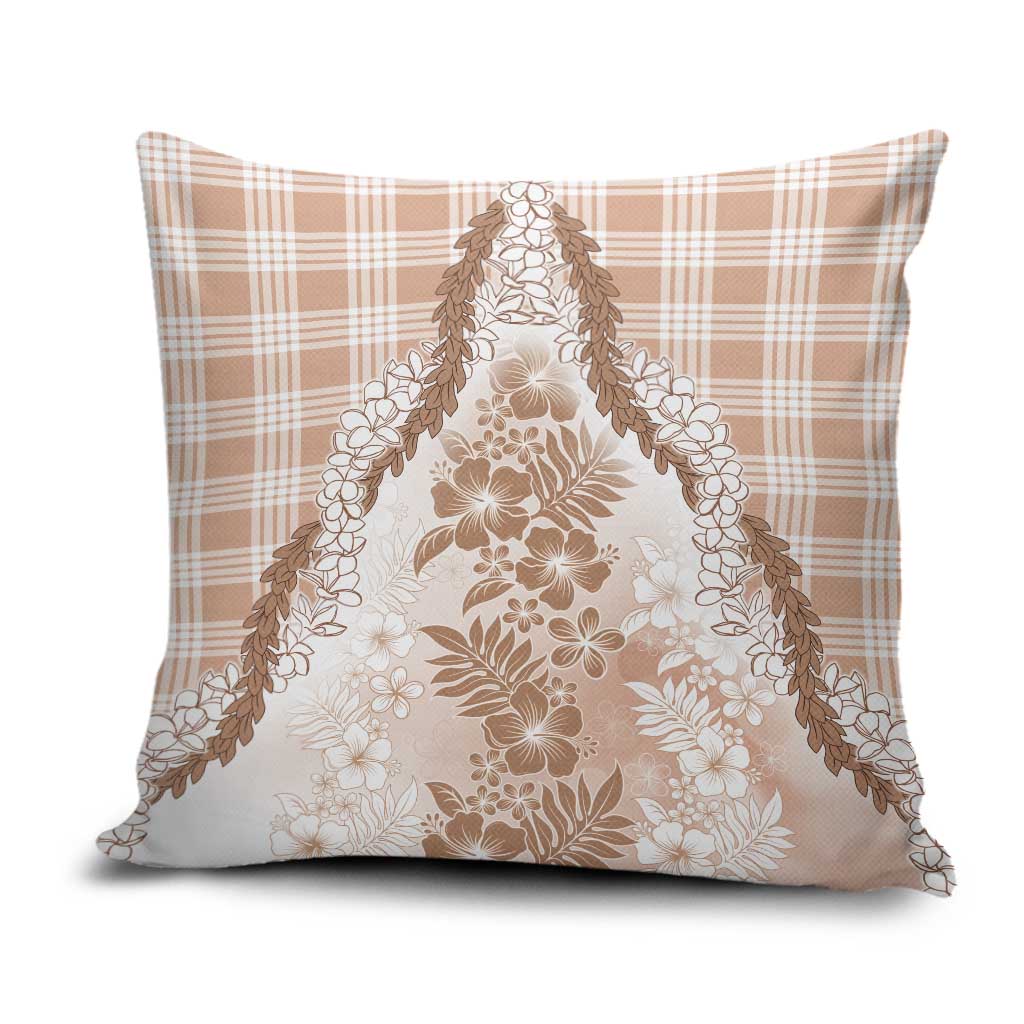 Aloha Hawaii Palaka Pillow Cover Beige Plumeria Lei - Polynesian Pride