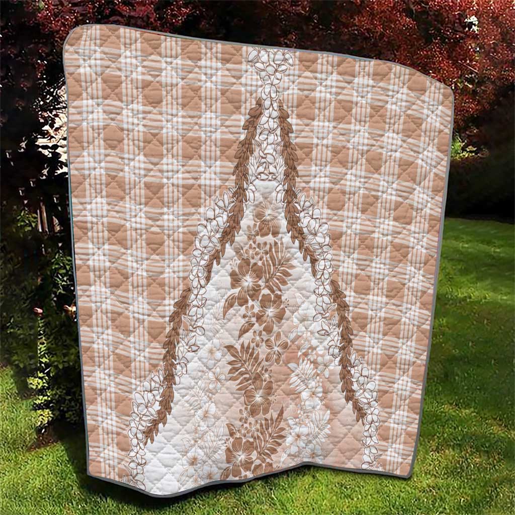 Aloha Hawaii Palaka Quilt Beige Plumeria Lei - Polynesian Pride