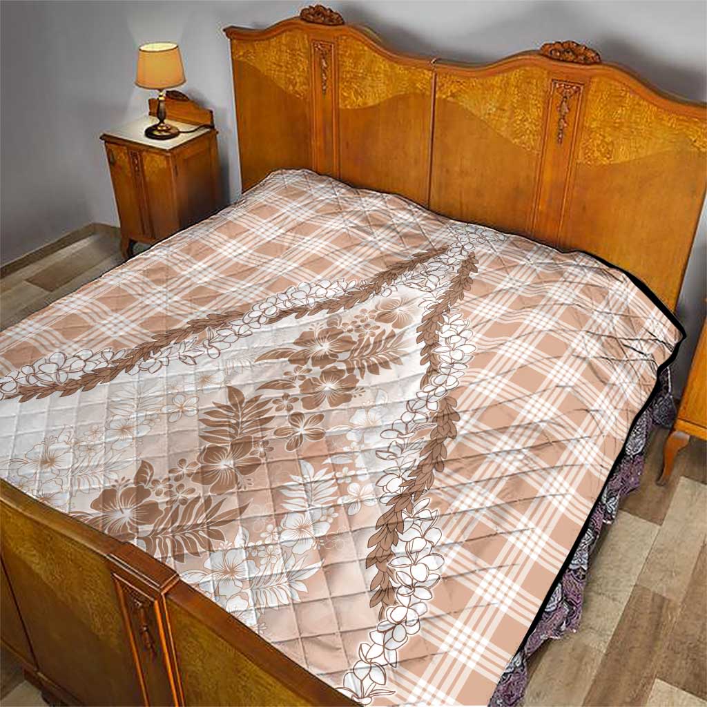 Aloha Hawaii Palaka Quilt Beige Plumeria Lei - Polynesian Pride