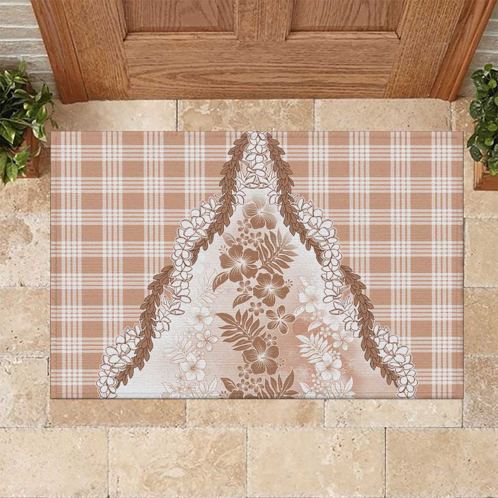 Aloha Hawaii Palaka Rubber Doormat Beige Plumeria Lei - Polynesian Pride