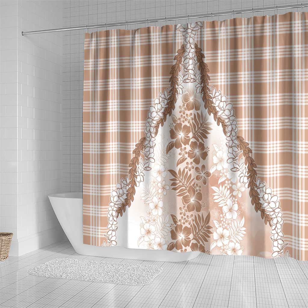 Aloha Hawaii Palaka Shower Curtain Beige Plumeria Lei - Polynesian Pride