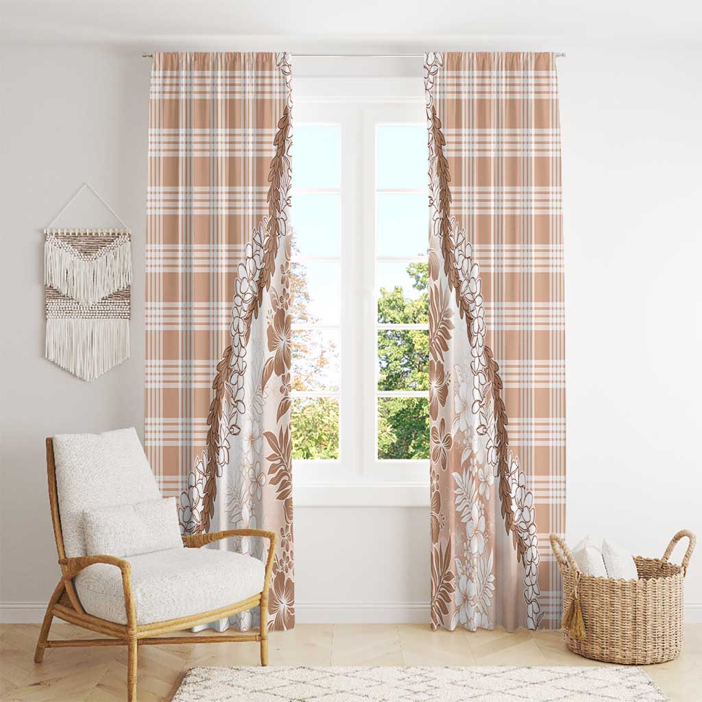 Aloha Hawaii Palaka Window Curtain Beige Plumeria Lei - Polynesian Pride