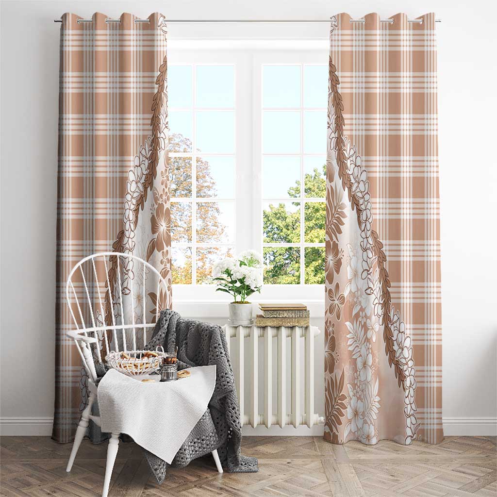 Aloha Hawaii Palaka Window Curtain Beige Plumeria Lei - Polynesian Pride