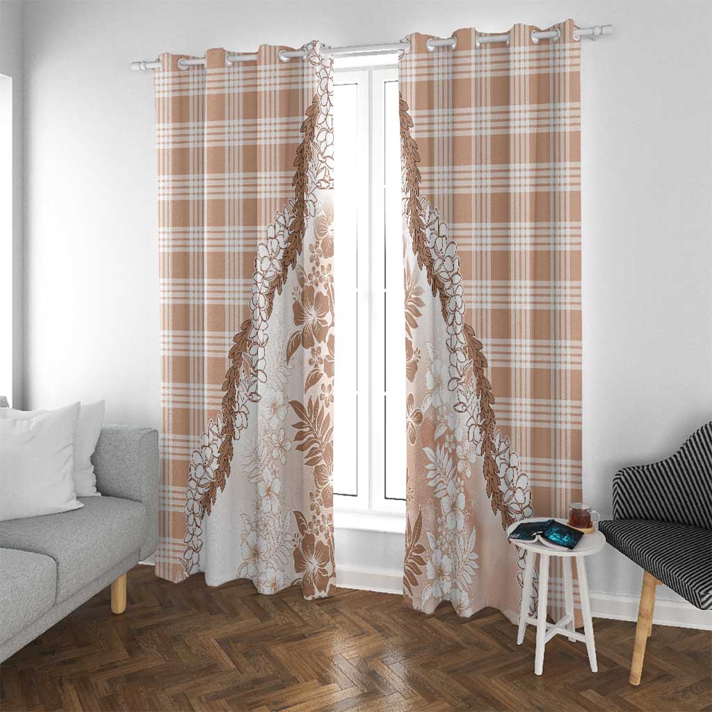 Aloha Hawaii Palaka Window Curtain Beige Plumeria Lei - Polynesian Pride