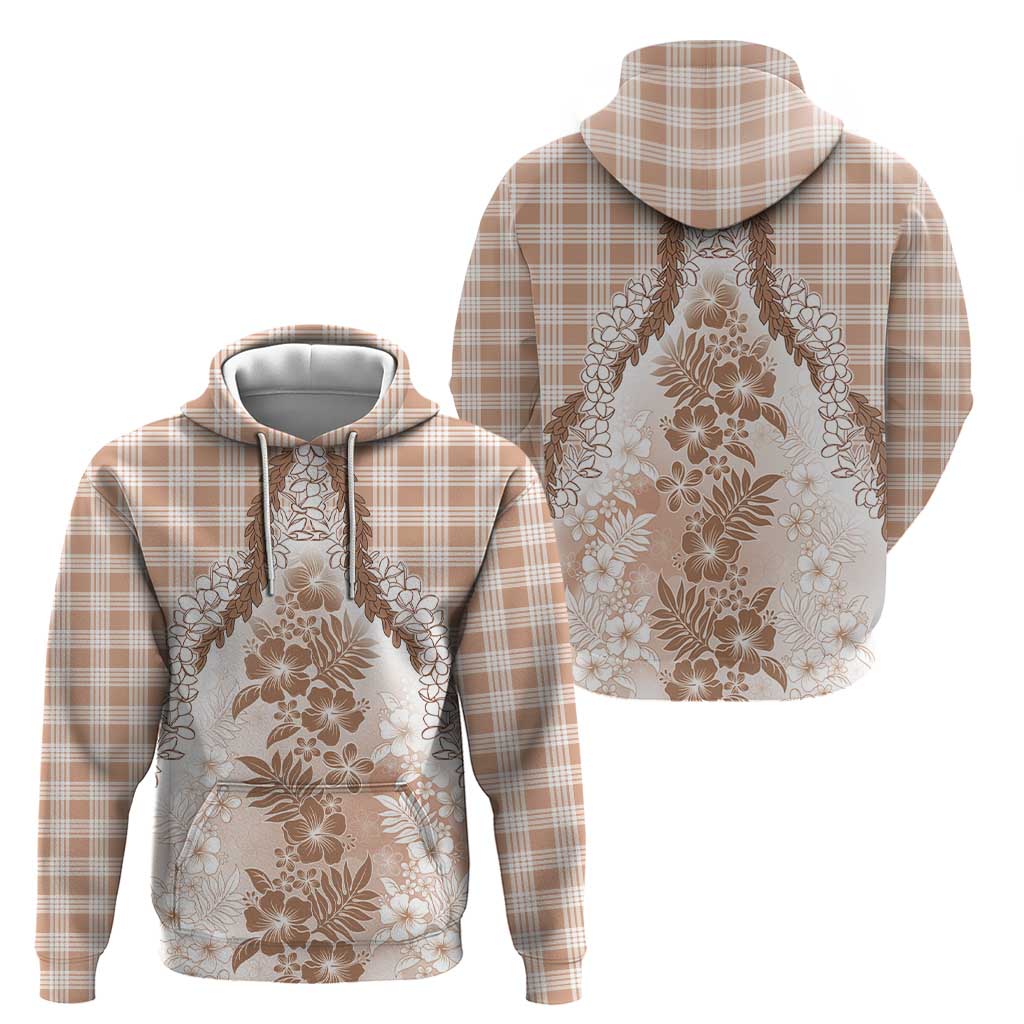 Aloha Hawaii Palaka Zip Hoodie Beige Plumeria Lei - Polynesian Pride