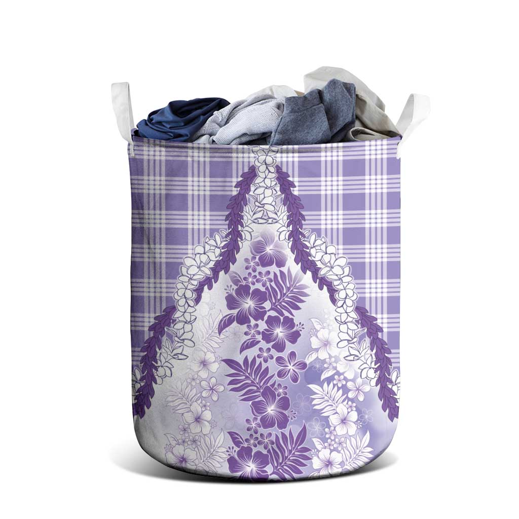 Aloha Hawaii Palaka Laundry Basket Purple Plumeria Lei - Polynesian Pride