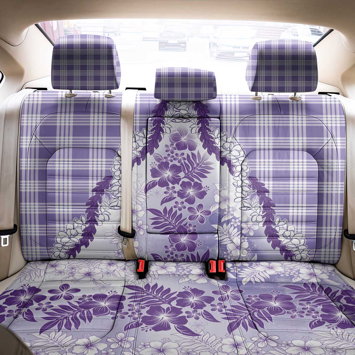 Aloha Hawaii Palaka Back Car Seat Cover Purple Plumeria Lei - Polynesian Pride