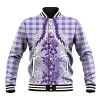 Aloha Hawaii Palaka Baseball Jacket Purple Plumeria Lei - Polynesian Pride