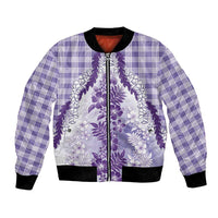 Aloha Hawaii Palaka Bomber Jacket Purple Plumeria Lei - Polynesian Pride