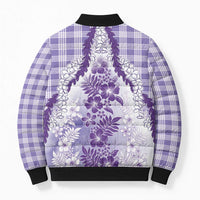 Aloha Hawaii Palaka Bomber Puffer Jacket Purple Plumeria Lei - Polynesian Pride