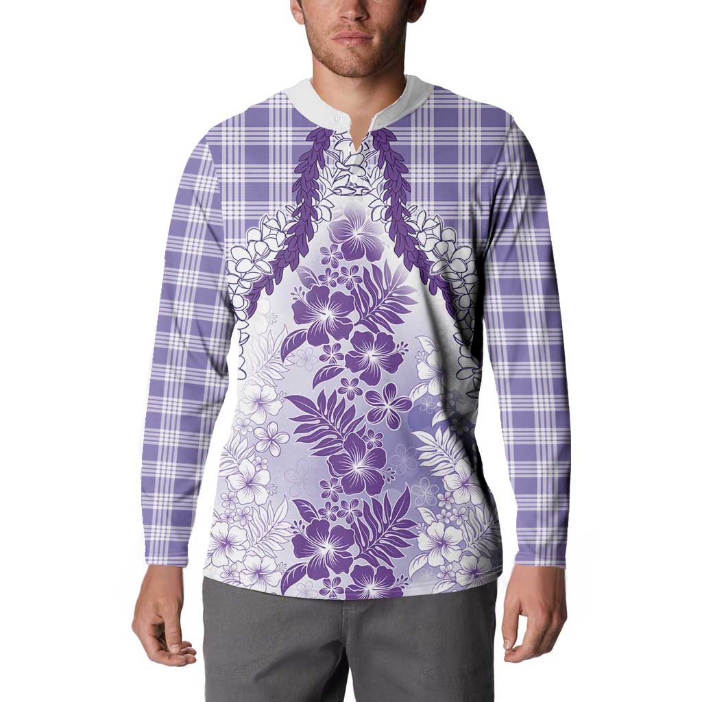 Aloha Hawaii Palaka Button Sweatshirt Purple Plumeria Lei - Polynesian Pride