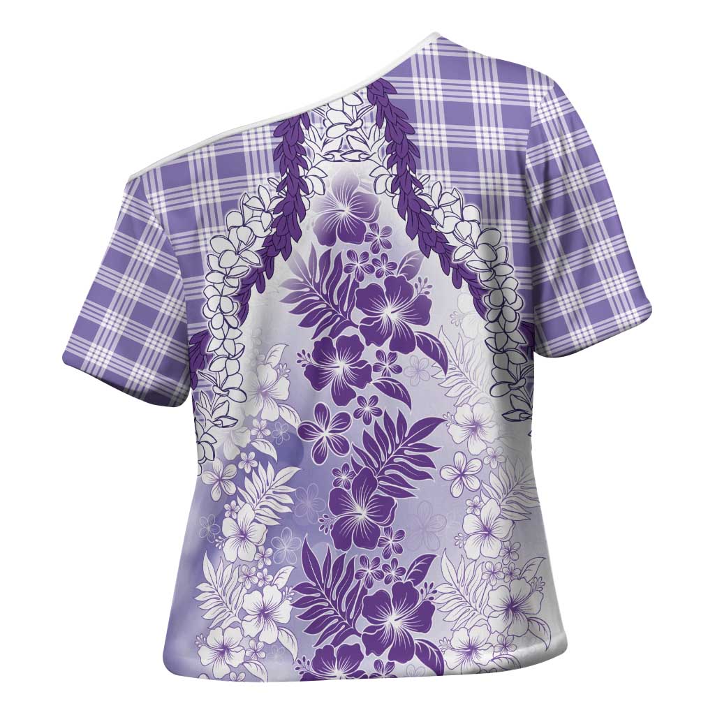 Aloha Hawaii Palaka Cross Shoulder Shirt Purple Plumeria Lei - Polynesian Pride