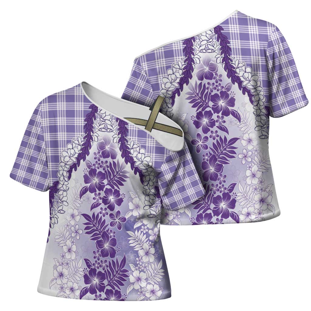 Aloha Hawaii Palaka Cross Shoulder Shirt Purple Plumeria Lei - Polynesian Pride