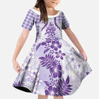Aloha Hawaii Palaka Family Matching Long Sleeve Bodycon Dress and Hawaiian Shirt Purple Plumeria Lei - Polynesian Pride