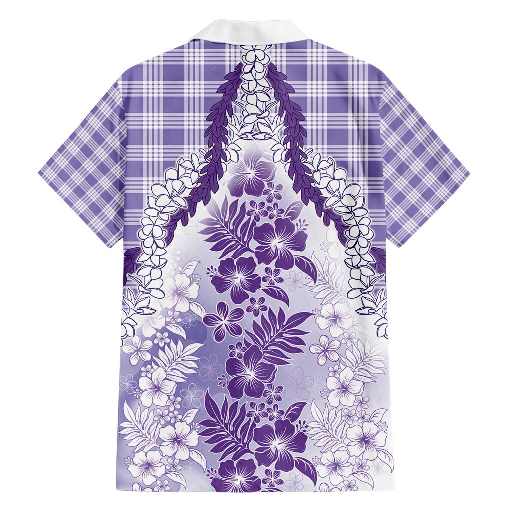 Aloha Hawaii Palaka Family Matching Long Sleeve Bodycon Dress and Hawaiian Shirt Purple Plumeria Lei - Polynesian Pride