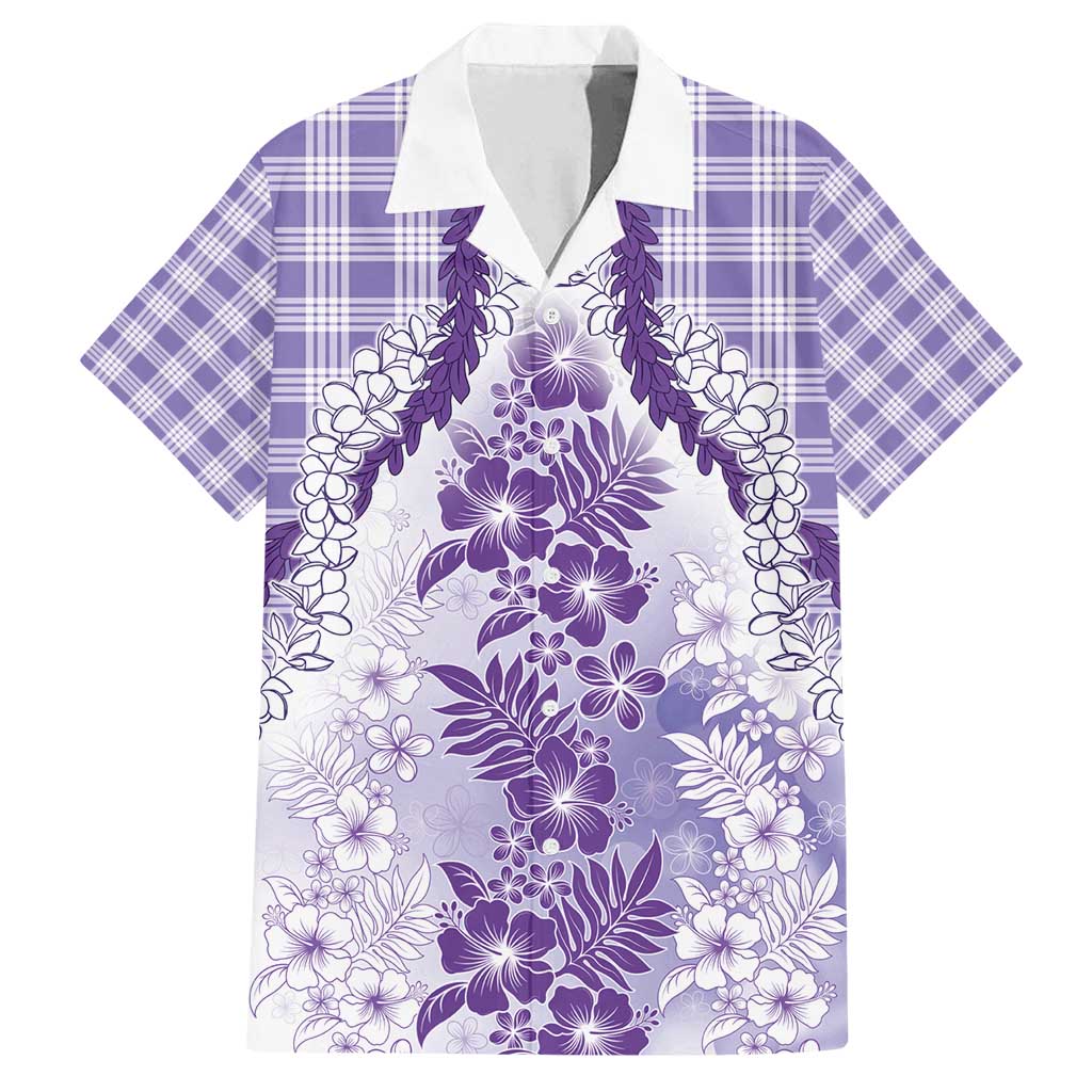 Aloha Hawaii Palaka Family Matching Off Shoulder Maxi Dress and Hawaiian Shirt Purple Plumeria Lei - Polynesian Pride